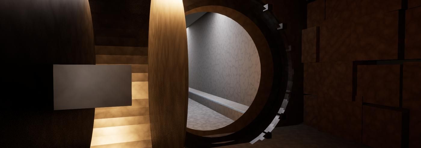The rock ante-room and the round vault door