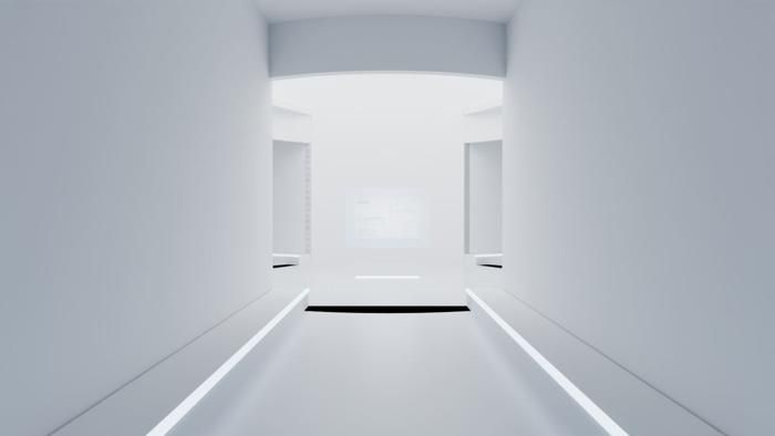 Mockup B, the approved white corridor and chamber